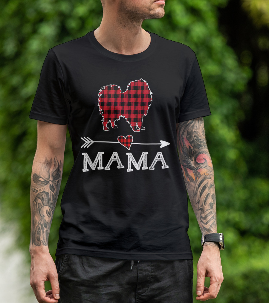 Plaid Keeshond Heart Mama Buffalo Dog Mom Arrow T-Shirt
