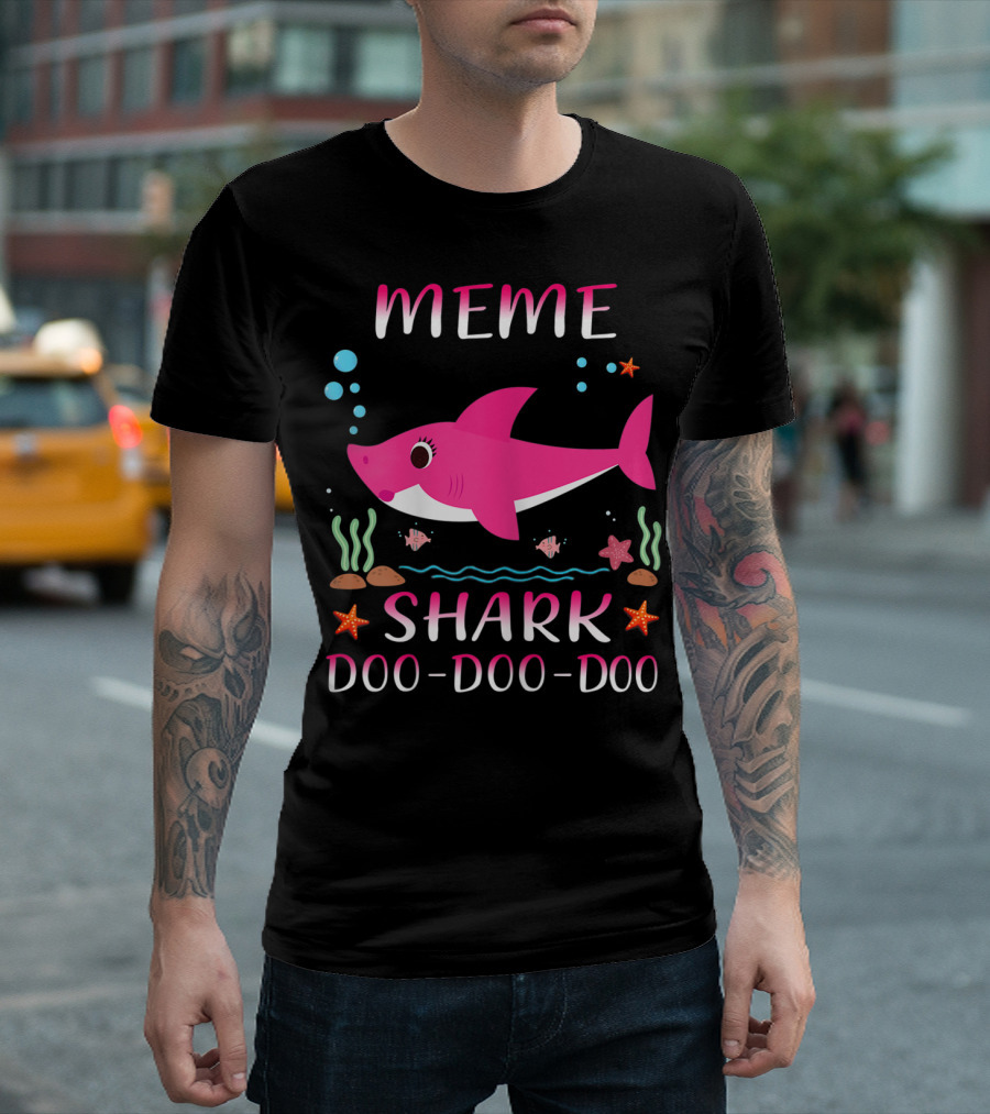 Meme Shark Doo-Doo-Doo Pink Cartoon T-Shirt