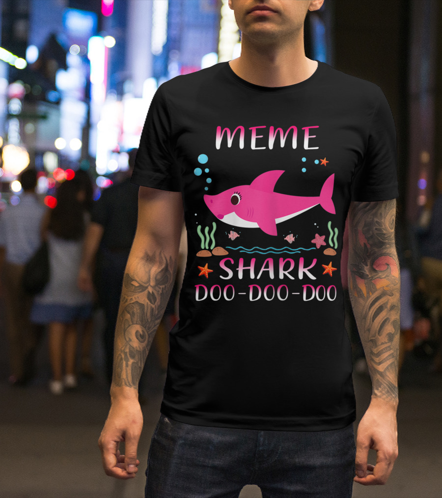 Meme Shark Doo-Doo-Doo Pink Cartoon T-Shirt