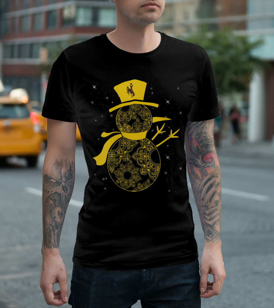 Wyoming Cowboys Mandala Snowman with Cowboy Hat T-Shirt