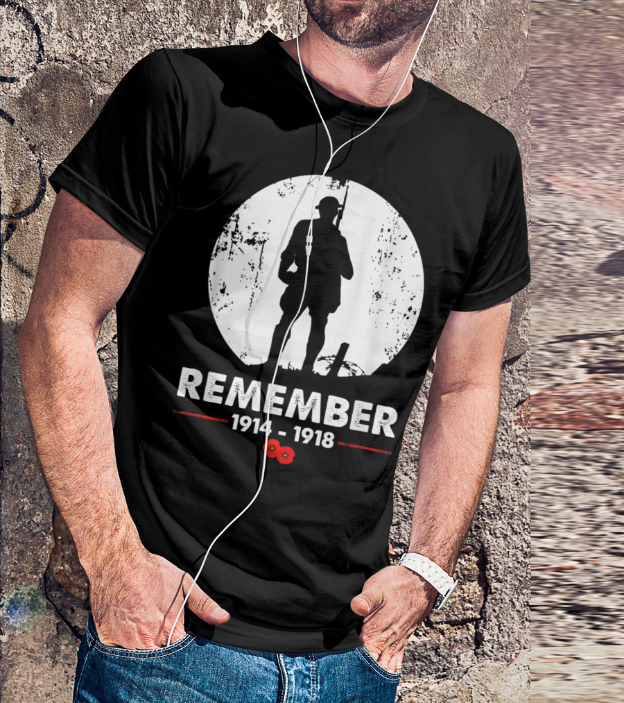 World War 1 Remember 1914-1918 Soldier Silhouette With Poppies T-Shirt