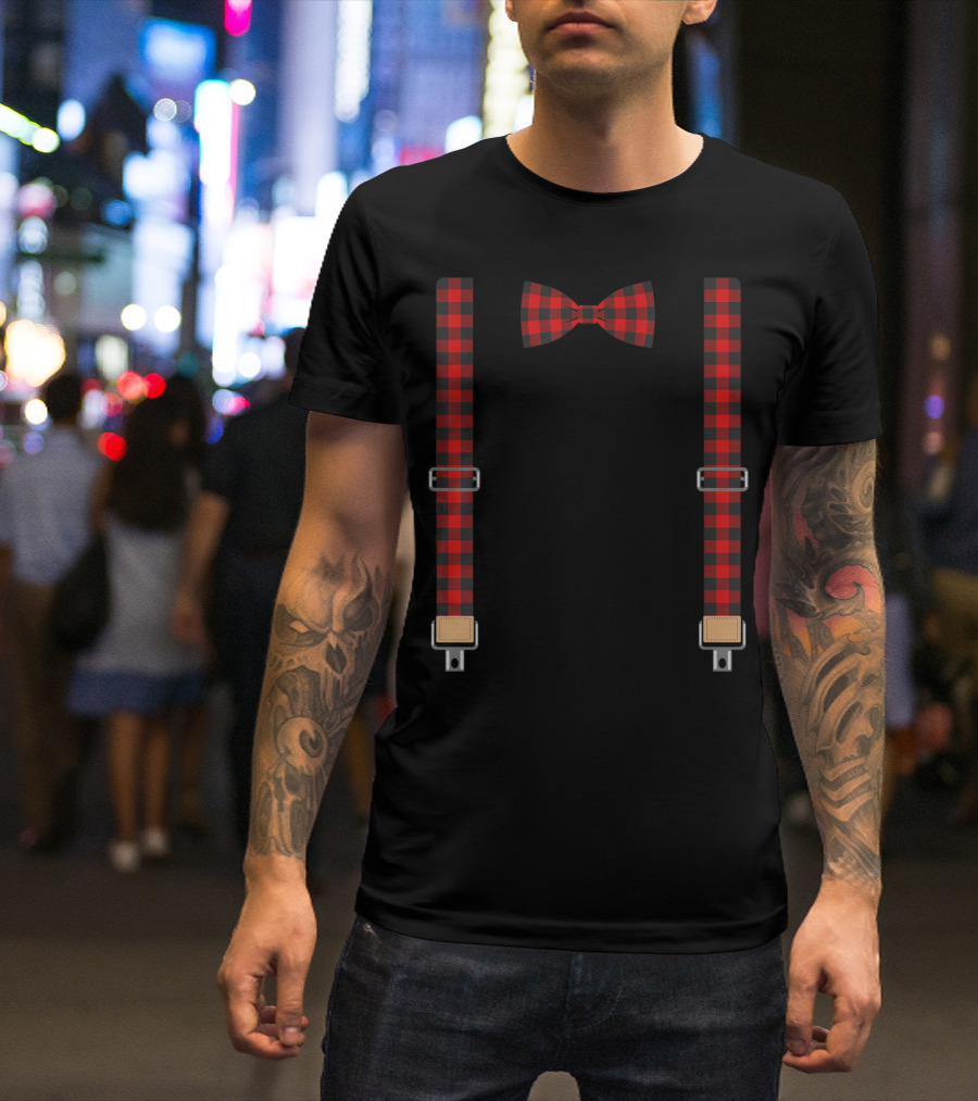 Christmas Buffalo Plaid Bow Tie And Suspenders T-Shirt