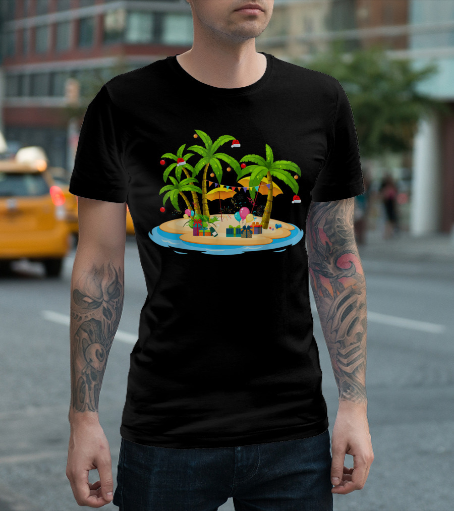 Tropical Christmas Island with Palm Trees and Coconuts T-Shirt