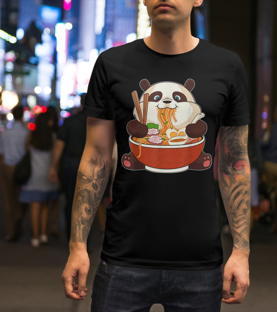 Cute Panda Bear Enjoying Japanese Ramen Noodles T-Shirt