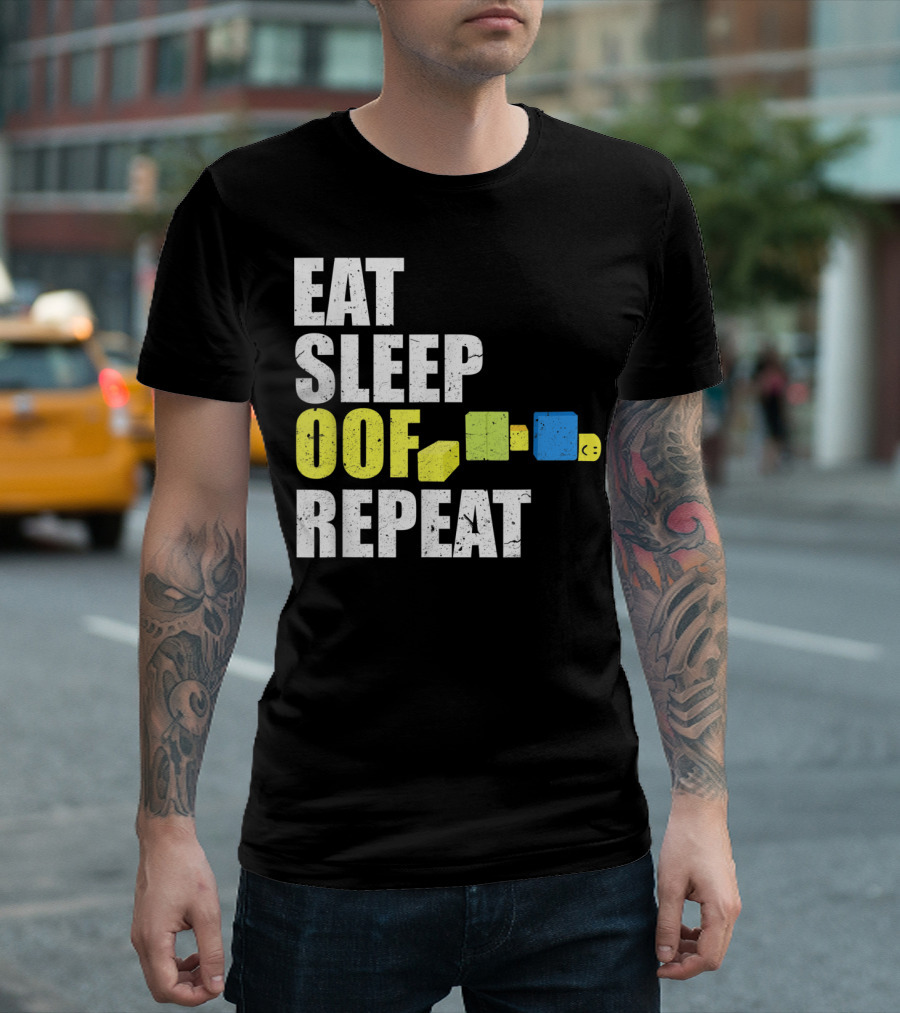Eat Sleep Oof Repeat Gamers Blocky Character Banner T-Shirt