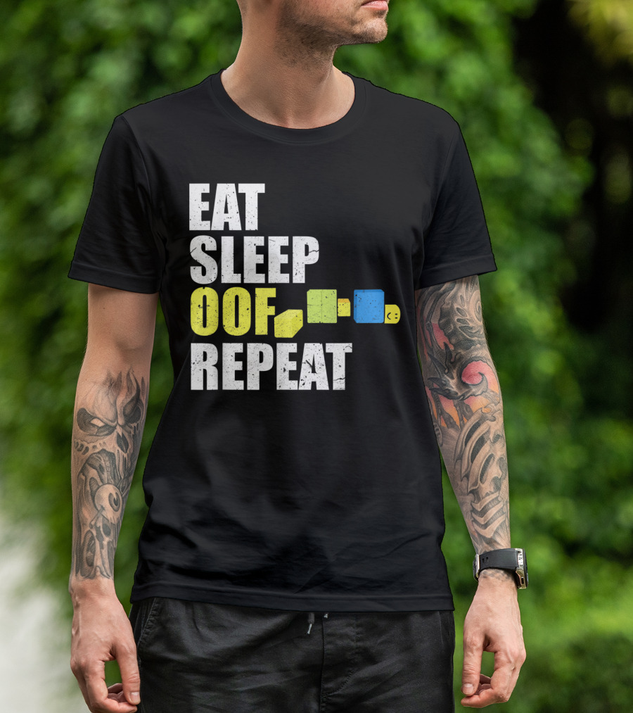 Eat Sleep Oof Repeat Gamers Blocky Character Banner T-Shirt