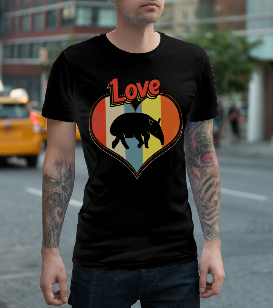 Love Heart Tapir Vintage Stripe T-Shirt