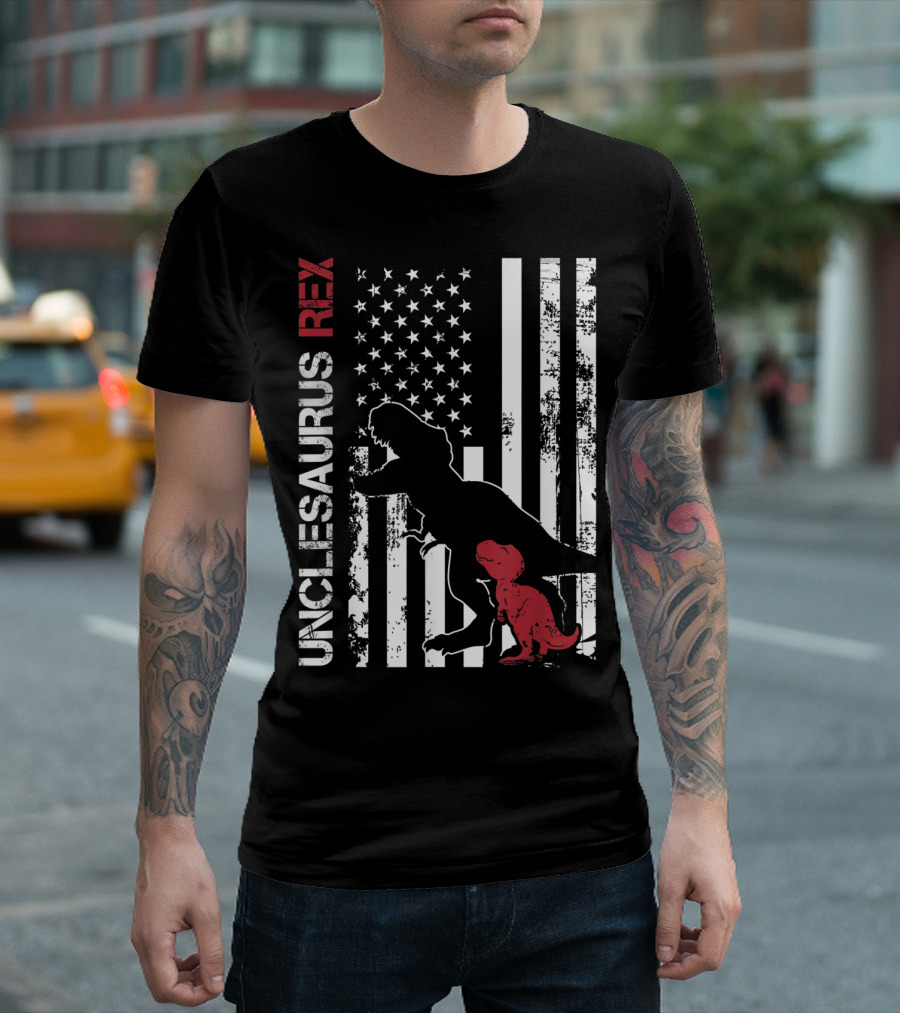 Unclesaurus Rex Dinosaur USA Flag Family T-Shirt