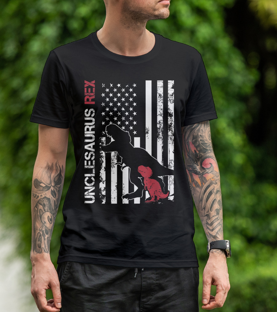 Unclesaurus Rex Dinosaur USA Flag Family T-Shirt