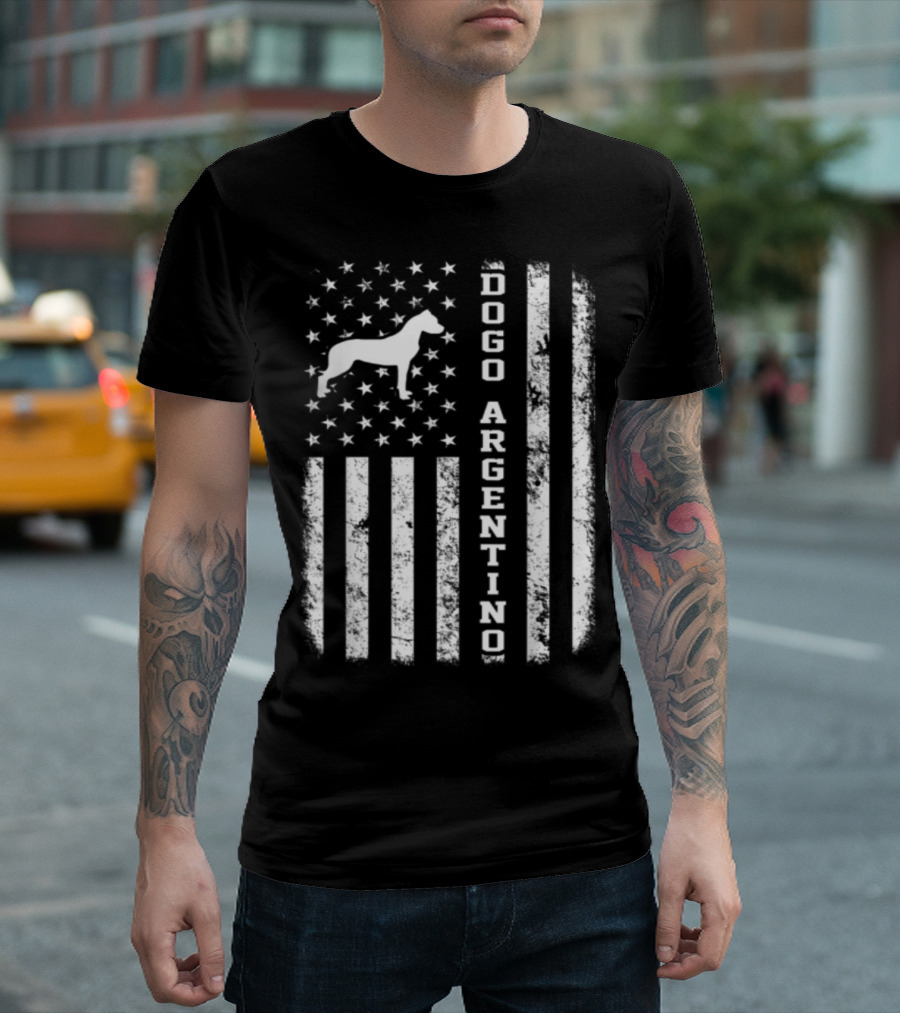 Vintage American Flag Dogo Argentino Dog T-Shirt