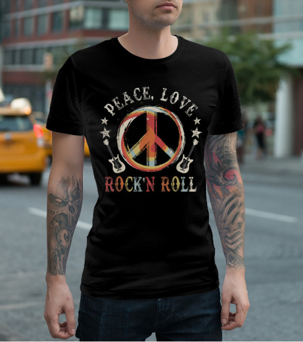 Peace Love Rock'n Roll Vintage Guitar Iconic T-Shirt