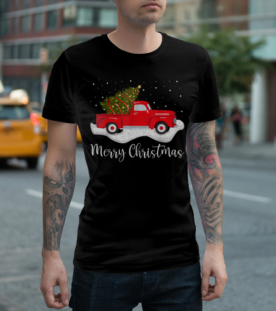 Merry Christmas Vintage Red Truck with Christmas Tree T-Shirt