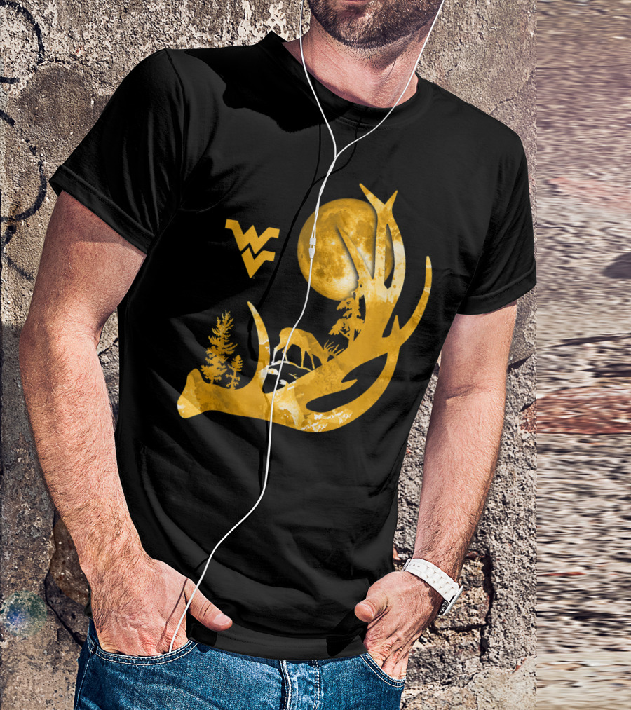 West Virginia Mountaineers Antler Moon Deer Silhouette Fan T-Shirt