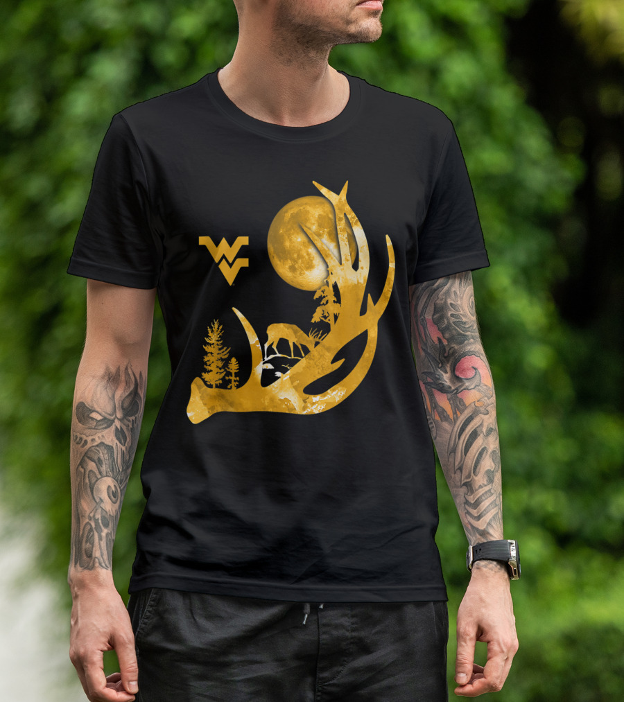West Virginia Mountaineers Antler Moon Deer Silhouette Fan T-Shirt