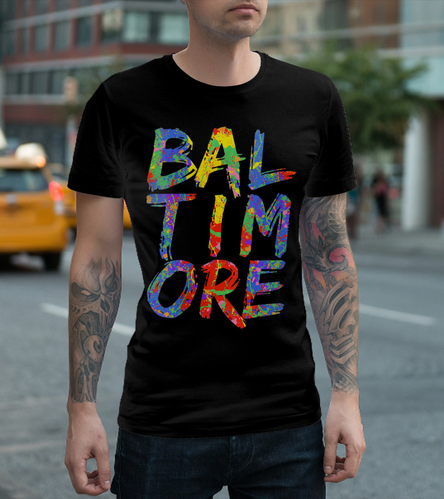 Baltimore Colorful Rainbow Paint Splash Effect T-Shirt