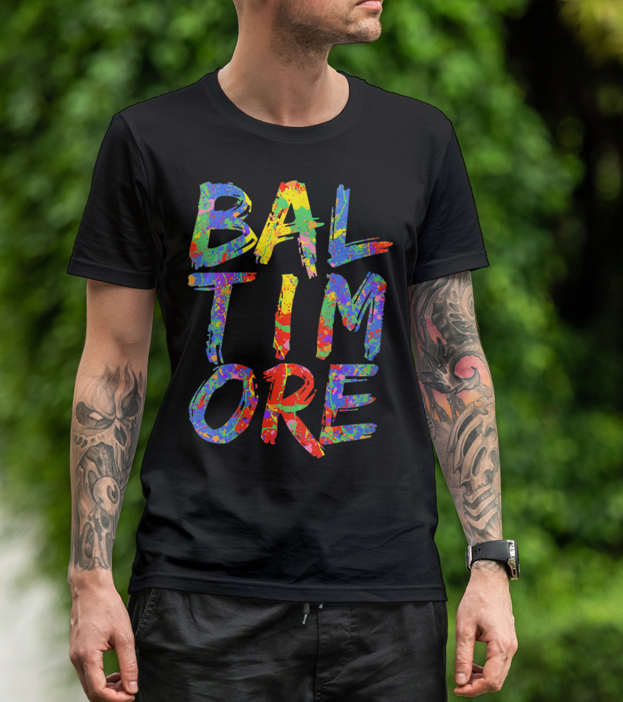 Baltimore Colorful Rainbow Paint Splash Effect T-Shirt