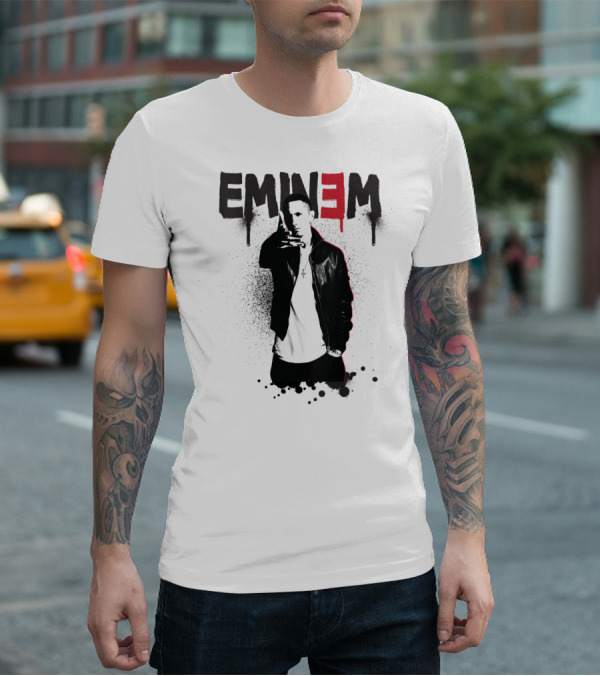 Eminem Sprayed Up Red E Iconic Leather Jacket T-Shirt