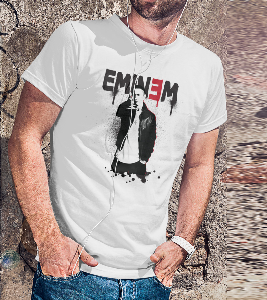 Eminem Sprayed Up Red E Iconic Leather Jacket T-Shirt