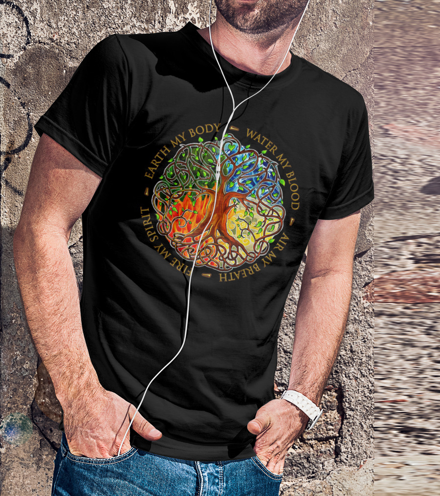 Yggdrasil Tree Of Life Earth My Body Water My Blood Fire My Spirit Air My Breath T-Shirt