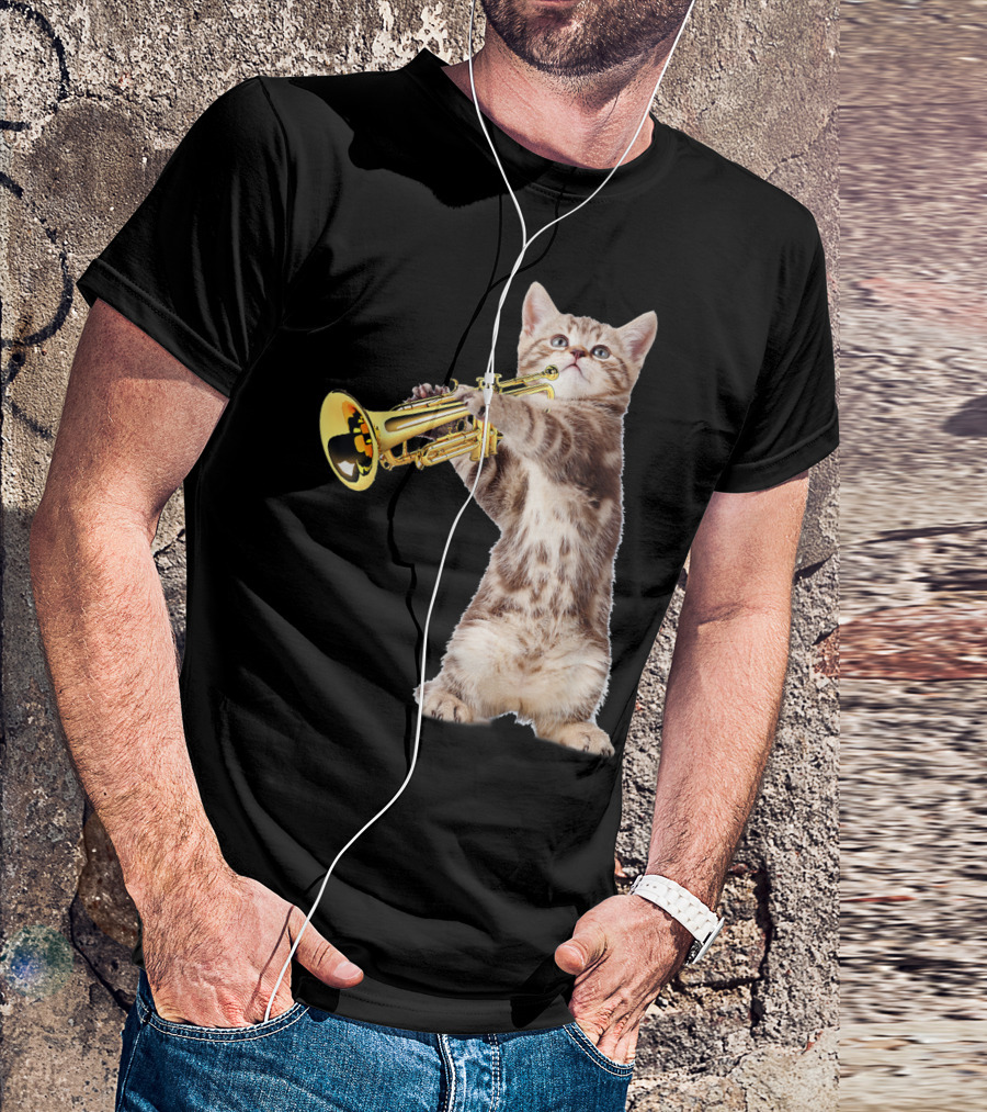 Birthday Christmas Vintage Cat Playing Trumpet T-Shirt