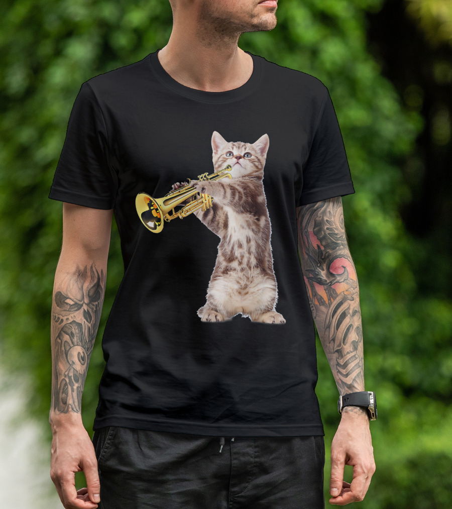 Birthday Christmas Vintage Cat Playing Trumpet T-Shirt