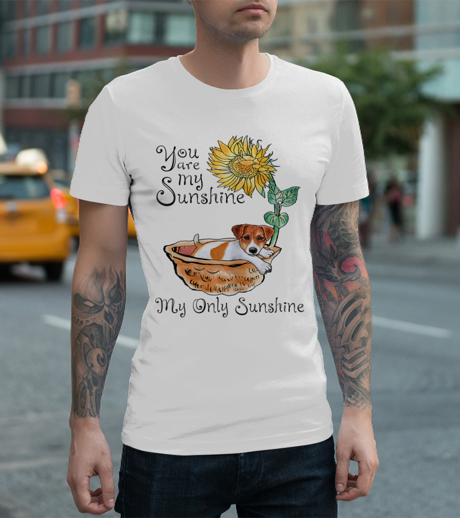 You Are My Sunshine My Only Sunshine Jack Russell in Basket with Sunflower T-Shirt