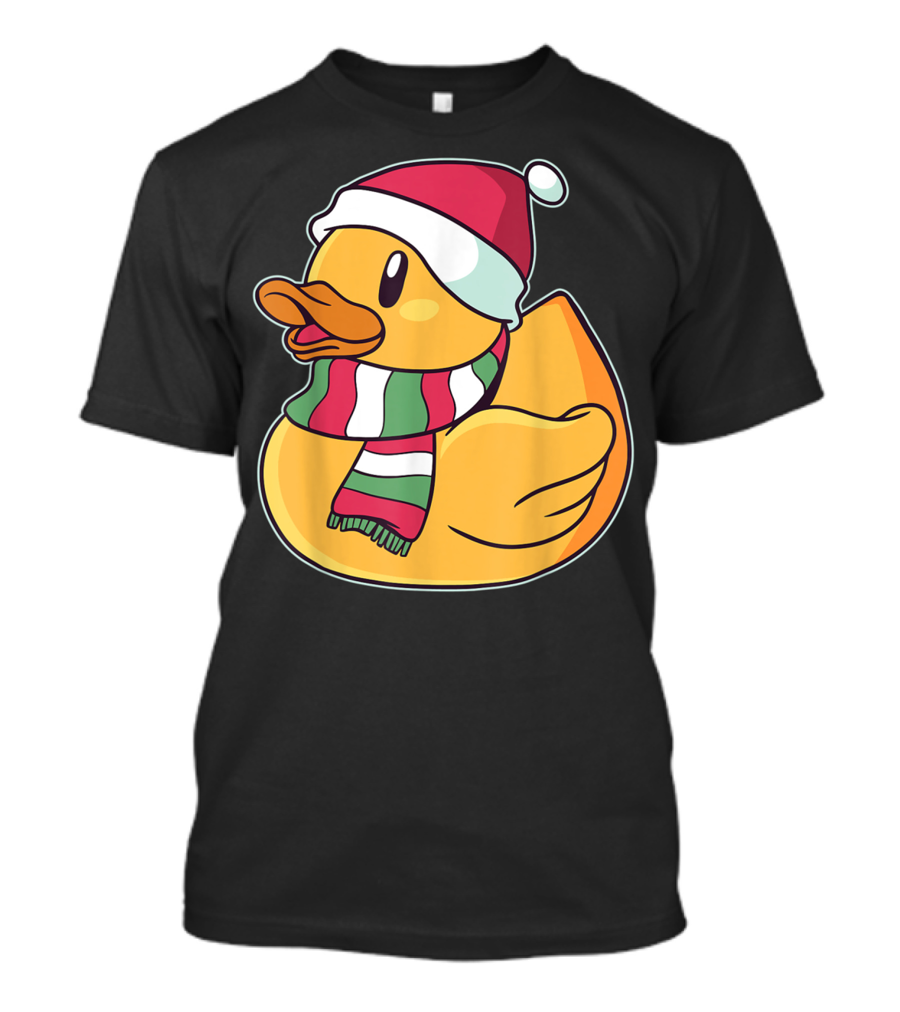 Xmas Rubber Ducky Duckie Duck With Santa Hat And Scarf T-Shirt