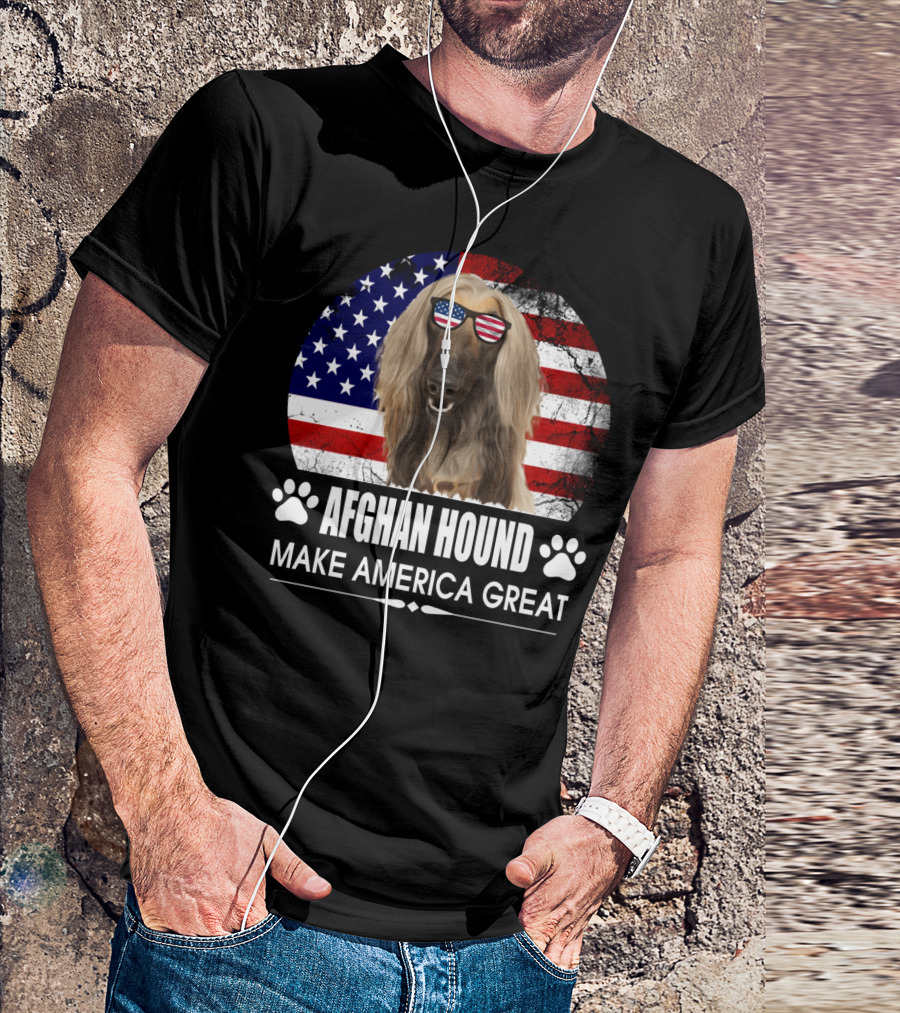 Afghan Hound Make America Great With Dog And Flag Paw Prints T-Shirt