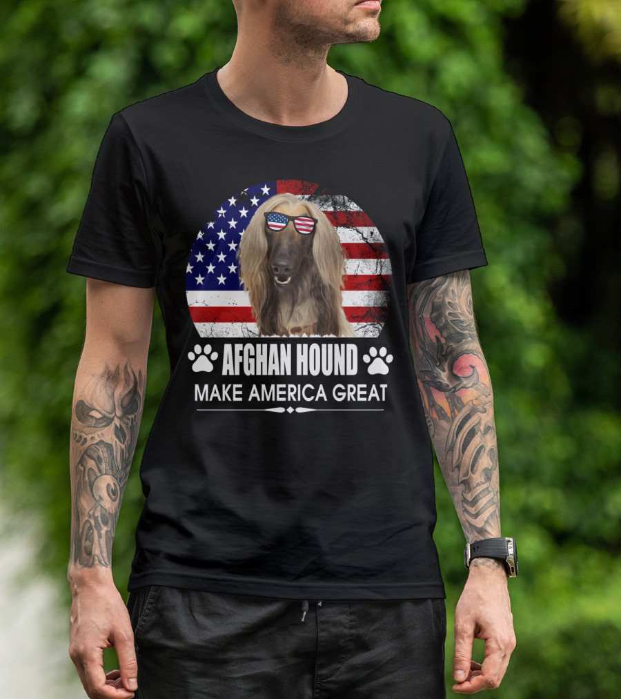 Afghan Hound Make America Great With Dog And Flag Paw Prints T-Shirt