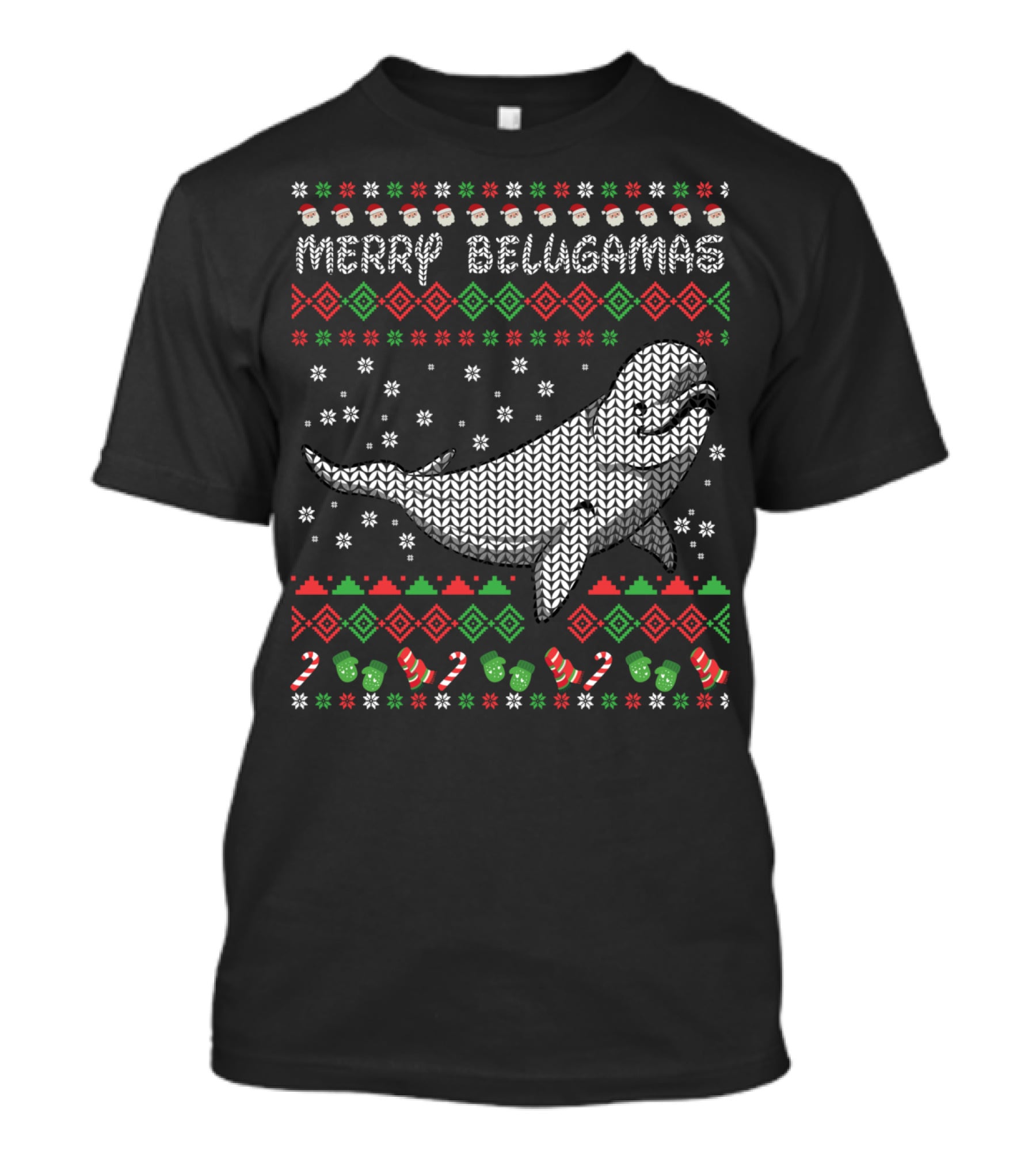 Merry Belugamas Ugly Christmas Sweater Beluga Whale Fans T-Shirt