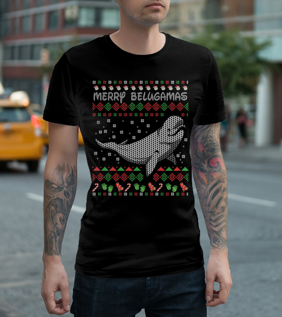 Merry Belugamas Ugly Christmas Sweater Beluga Whale Fans T-Shirt