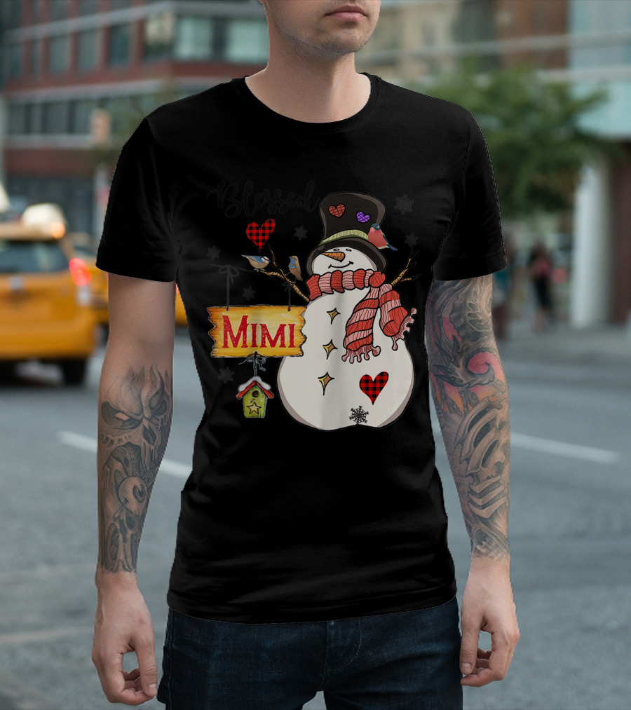 Blessed Mimi Snowman Grandma Christmas Family T-Shirt