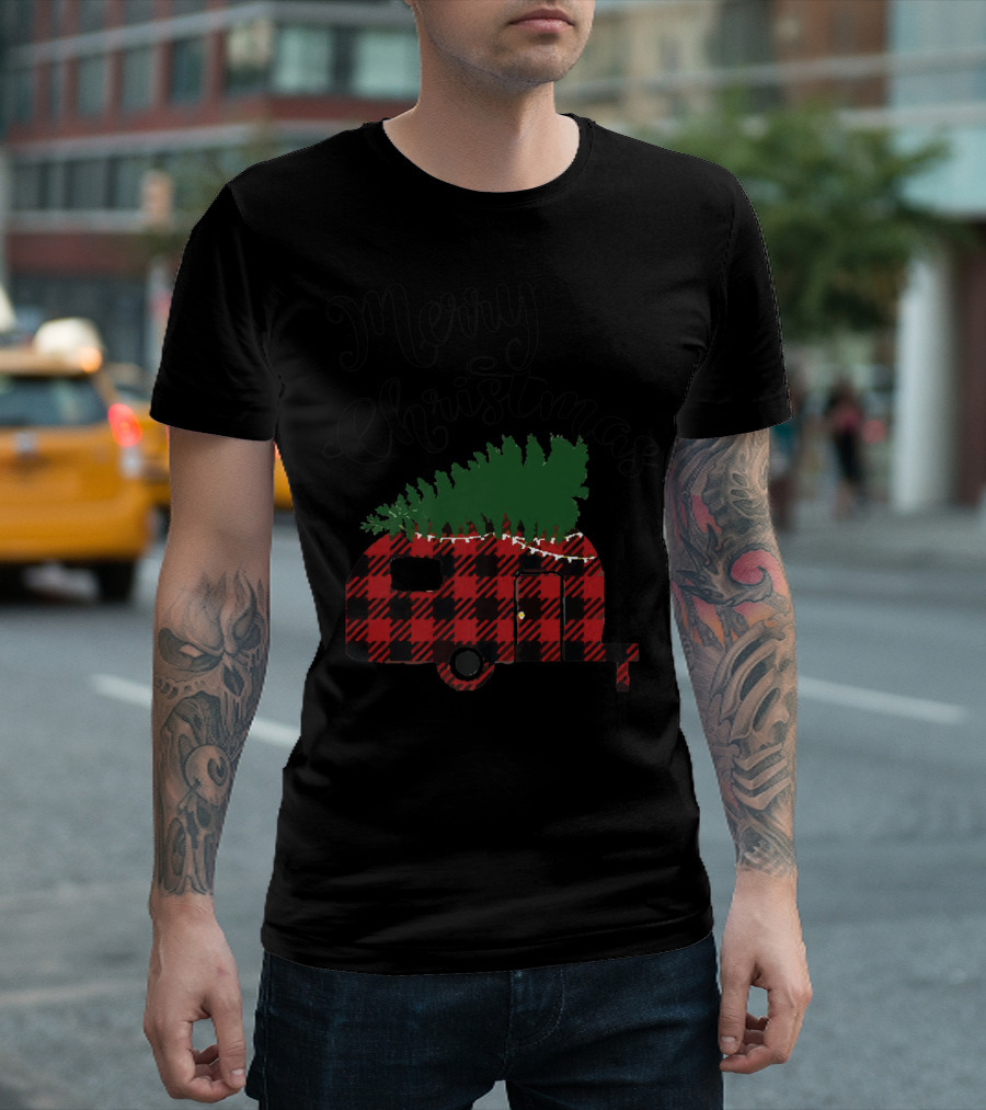 Merry Christmas Buffalo Plaid Camper with Tree T-Shirt
