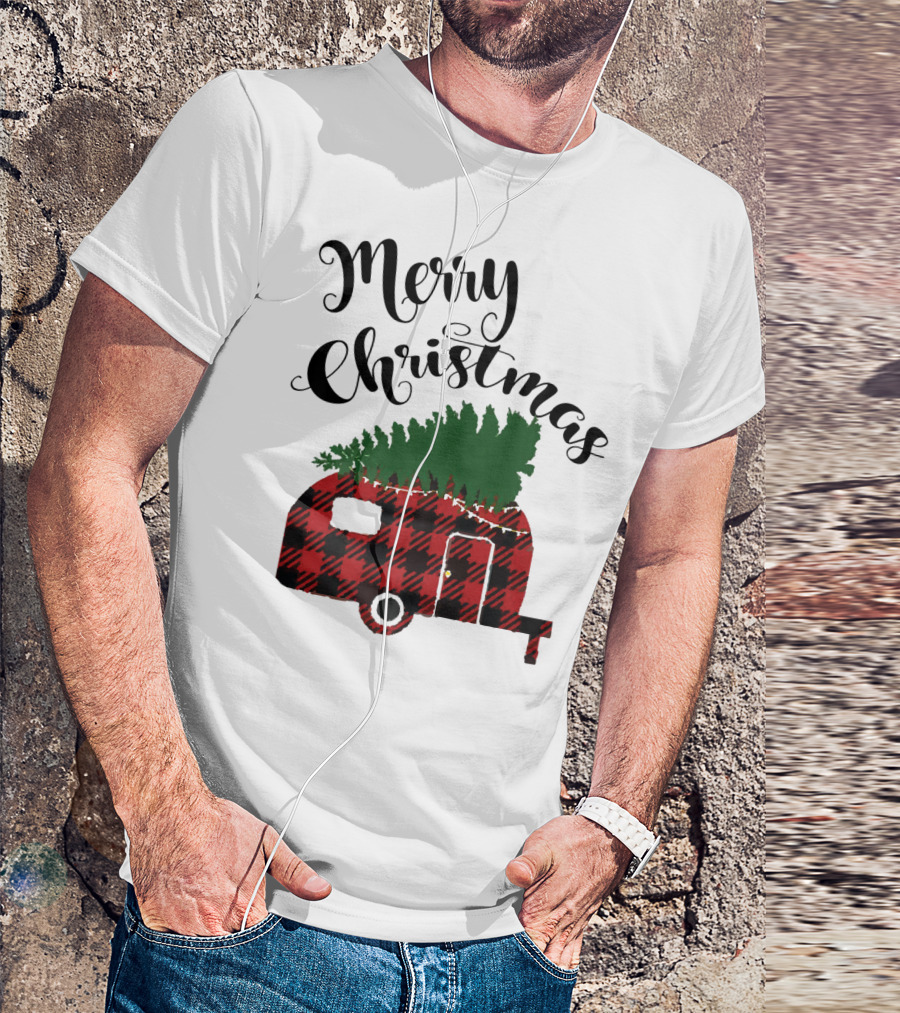 Merry Christmas Buffalo Plaid Camper With Tree T-Shirt