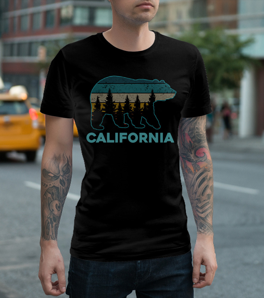 California Bear Vintage Nature Hiking Retro Sunset Forest T-Shirt
