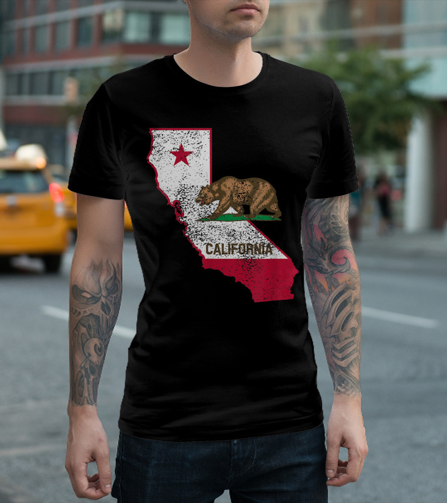 California Flag Bear and Star on State Outline T-Shirt