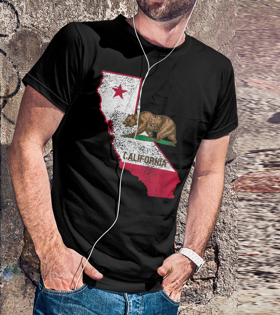 California Flag Bear And Star On State Outline T-Shirt