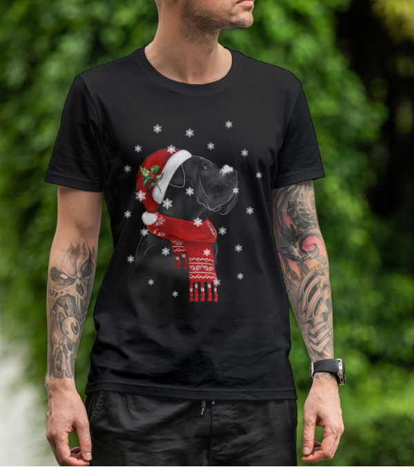 Cane Corso Christmas Tree Xmas For Cane Corso With Santa Hat And Snowflakes T-Shirt