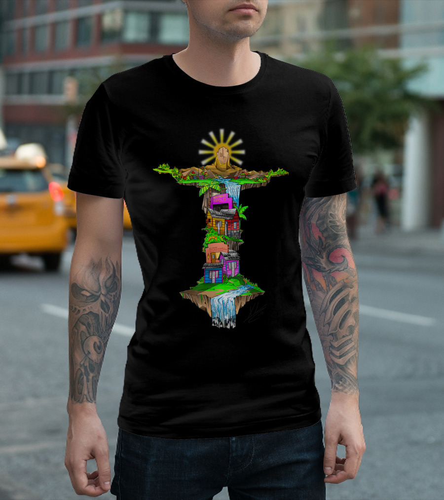Casitas Dominicanas Brazil Cristo And Colorful Waterfall Houses T-Shirt