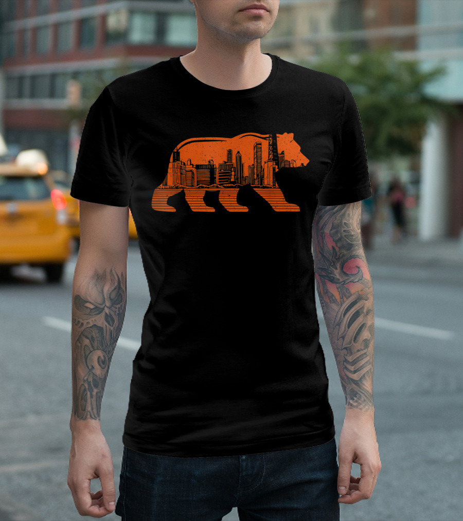 Chicago Football Bear Skyline Orange T-Shirt