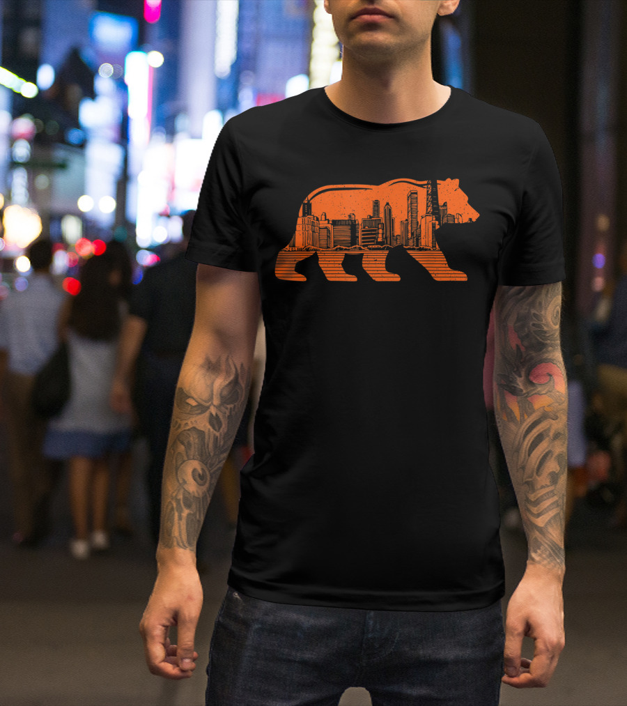 Chicago Football Bear Skyline Orange T-Shirt
