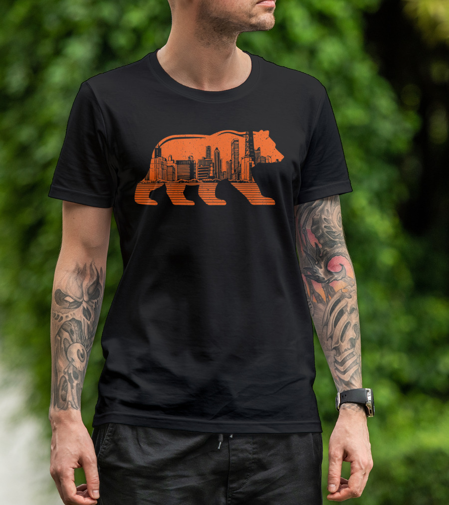 Chicago Football Bear Skyline Orange T-Shirt