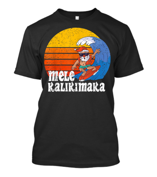 Mele Kalikimaka Surfing Santa Sunset Wave T-Shirt