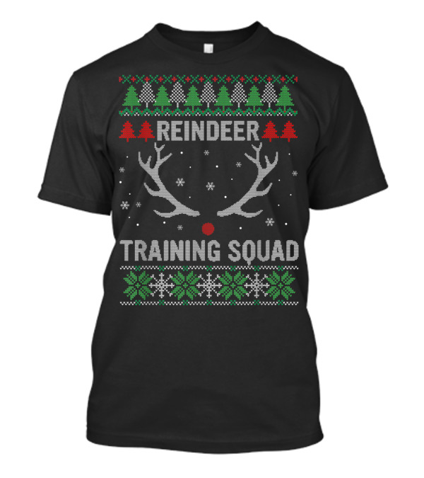 Christmas Reindeer Training Squad Ugly Sweater Antlers Snowflakes Trees T-Shirt