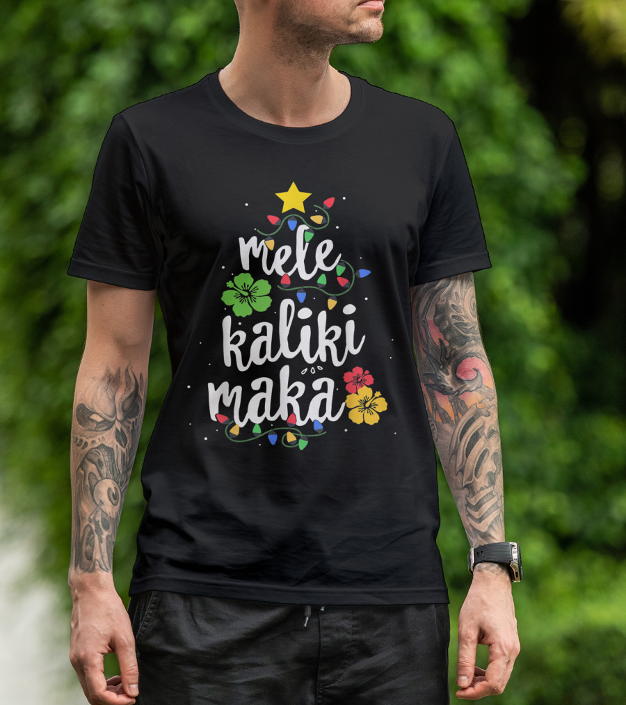 Mele Kalikimaka Christmas Tree Lights Hibiscus Tropical T-Shirt