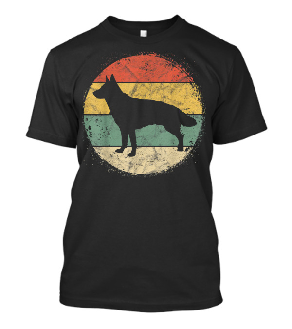 Vintage Circular German Shepherd Silhouette Retro Stripes T-Shirt