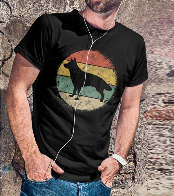 Vintage Circular German Shepherd Silhouette Retro Stripes T-Shirt