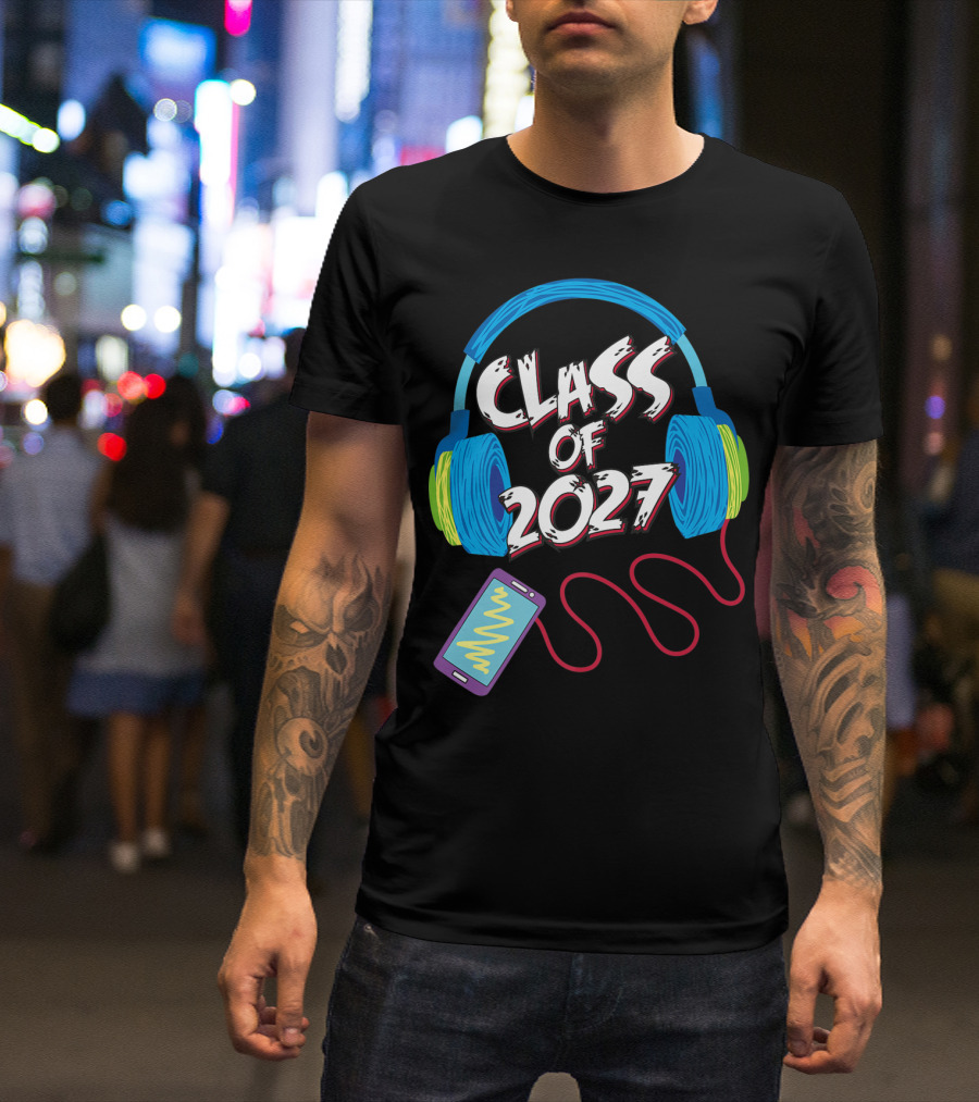 Class Of 2027 Headphones Smartphone 5th Grade Boy Girl T-Shirt