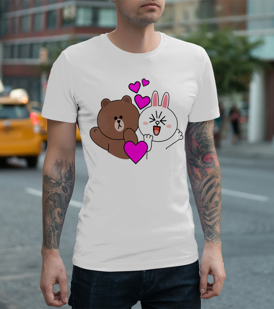 Brown Bear Cony Bunny Rabbit with Hearts Love T-Shirt