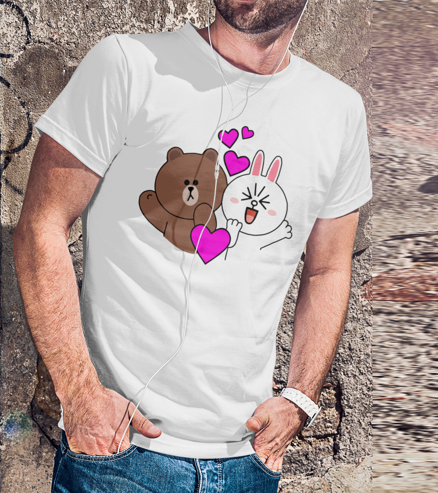 Brown Bear Cony Bunny Rabbit With Hearts Love T-Shirt